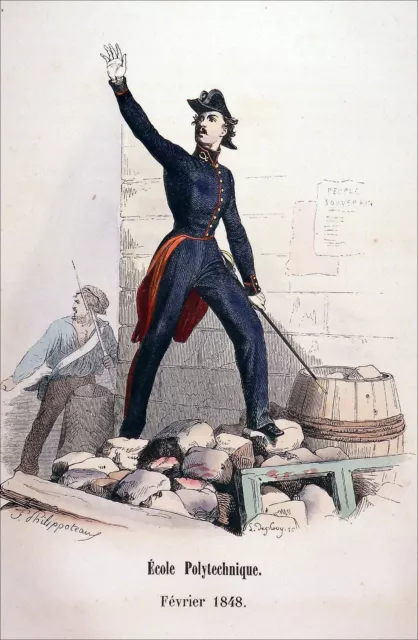 ÉLÈVE de l'ÉCOLE POLYTECHNIQUE sur les BARRICADES en 1848 - Gravure du 19eme