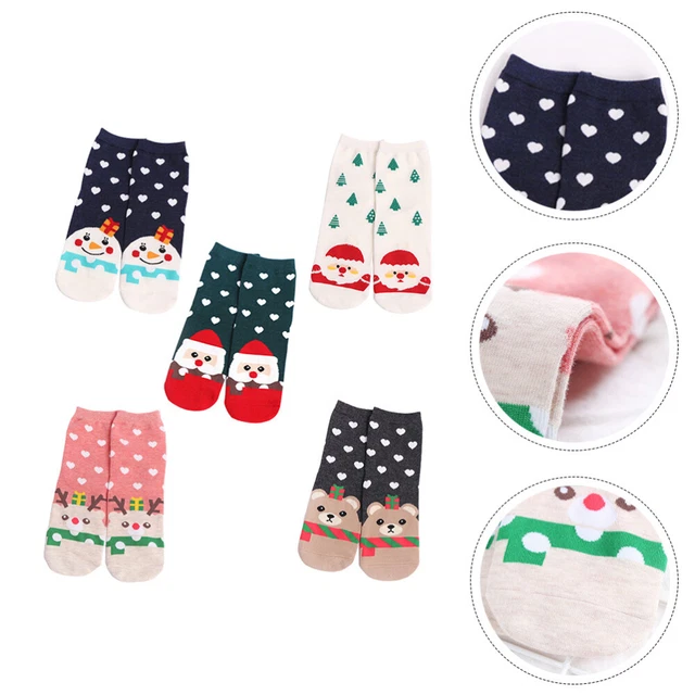 5 Pairs Holiday Crew Socks Christmas Socks Santa Slippers Cotton Socks