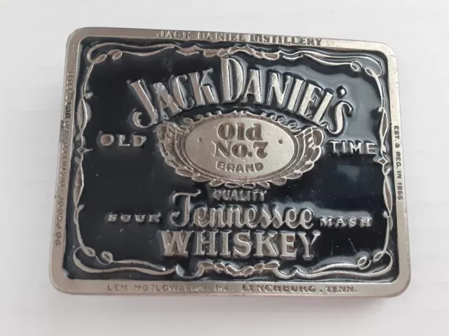 Vintage JACK DANIELS Belt Buckle Black Enamel Pewter Tennessee Whiskey Old #7