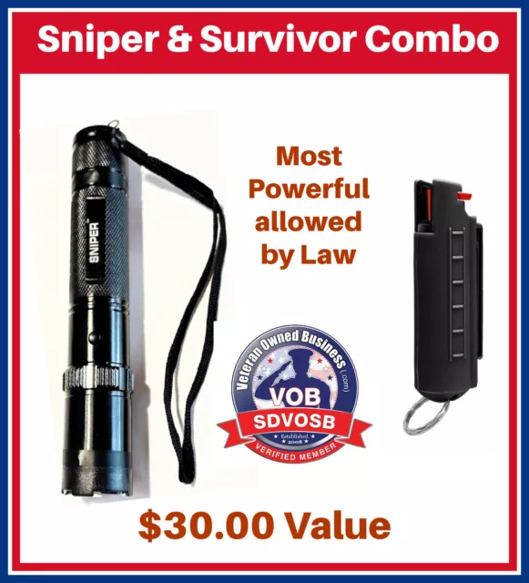 Sniper Stun Gun LED Light & Survivor Pepper Spray Most Powerful Allowed in USA