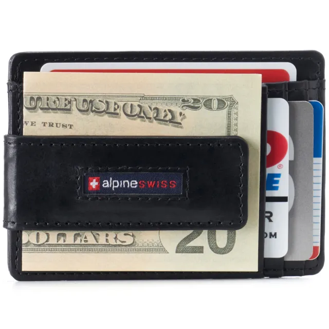 Alpine Swiss Mens RFID Safe Slim Magnetic Money Clip Leather Front Pocket Wallet