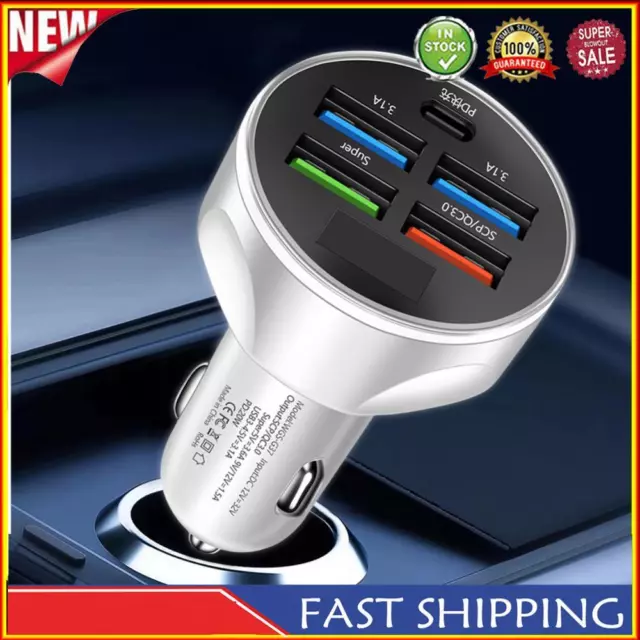 4USB PD 250W Cigarette Lighter Adapter Type C Fast Charging 5 In 1 LED Display