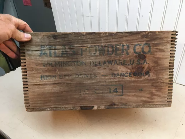 Atlas Powder Co. Empty Wood Crate Box High Explosives Electric  Blasting Caps