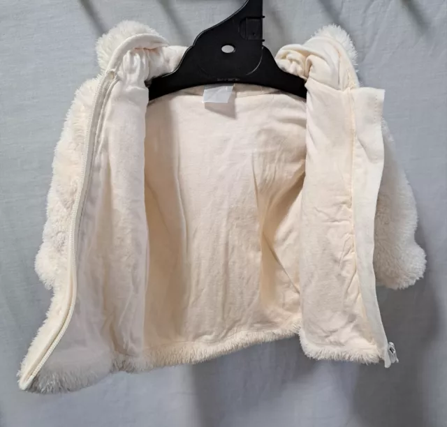 Baby Girls' Jacket Size 00 Cream Fluffy Warm Winter Weight Lined  Hooded Zip Up 2