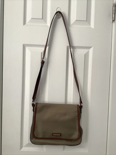 Calvin Klein Tan Nylon Trim Brown Leather Crossbody Bag Summer Lightweight Purse