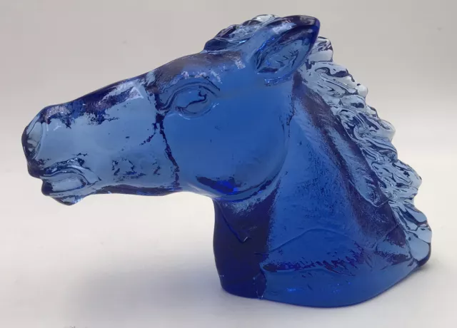 Colbalt Blue Horse Head Glass Paperweight Vintage Decor 1960’s 1970’s