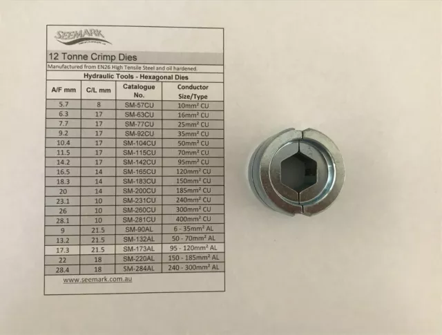 95 - 120mm2 Die Set / 12T Crimp Dies suit Australian Standard ALUMINIUM Lugs