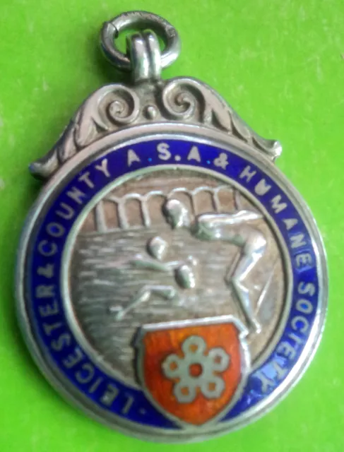 Silver & Enamel Leicester Swimming / Water Polo Medal or Fob  - 1933 Chester