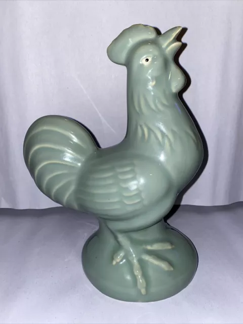 Rooster Figurine Vintage Ceramic Jade Green 10" Tall Farmhouse Country Kitchen
