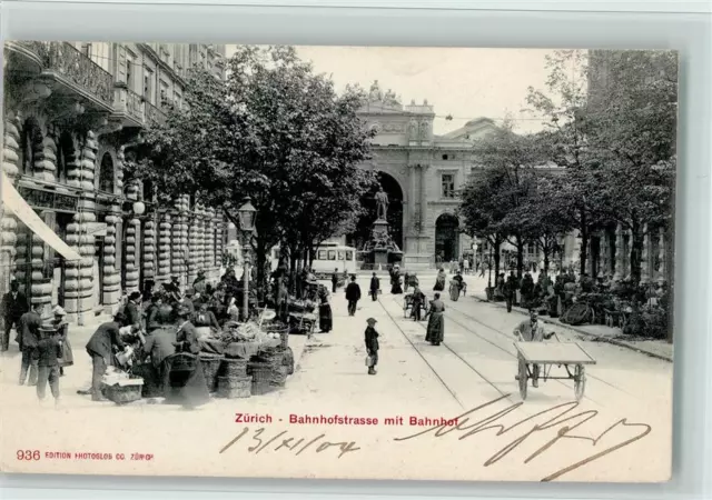 13079341 - Zuerich Bahnhofstrasse, Marktszene, gute Erhaltung AK Zuerich Stadt