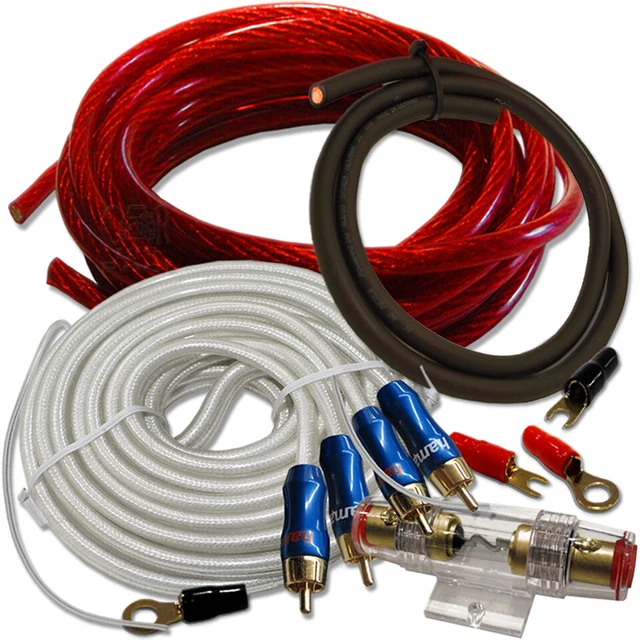 Spectron SPC-P40 - Kit Cavi Alimentazione 10 Mm² E RCA 5m Per Auto - Set Con Portafusibile AGU E Anelli