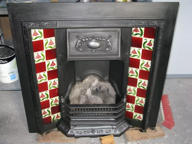 Victorian Edwardian Cast Iron Tiled Fire Place