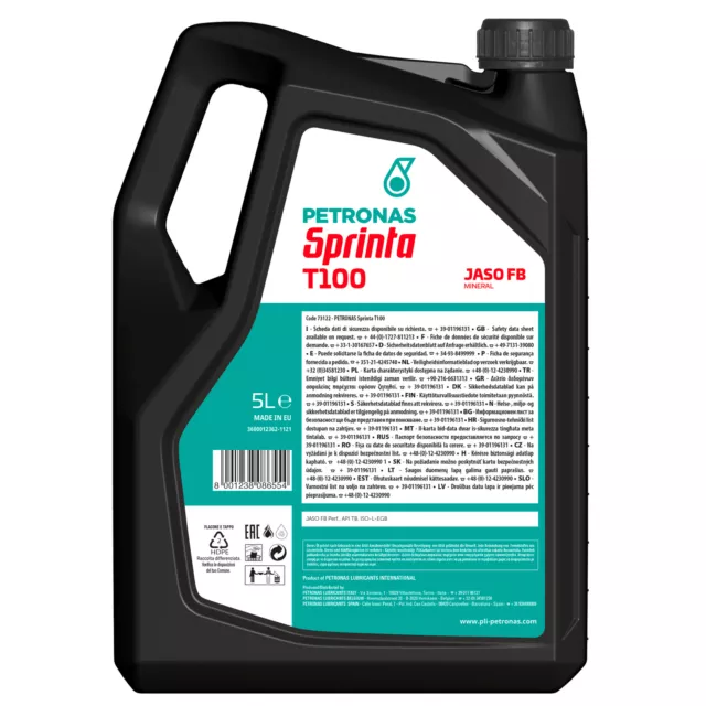 Olio Motore Moto Miscela Scooter 2 Tempi Minerale PETRONAS Sprinta T100 Kit 10L 2