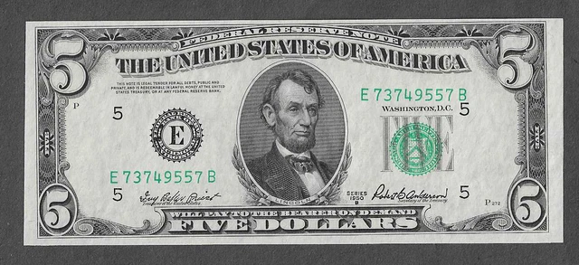 FR 1963-E UNC Richmond $5 Series of 1950B Green Seal Federal Reserve Note