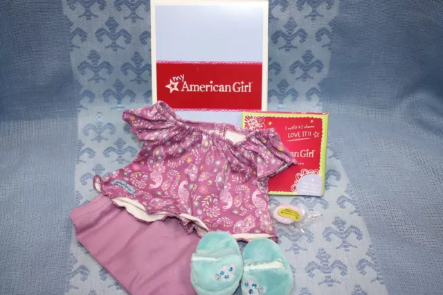 NEW American Girl PURPLE PEACOCK PJS Doll Outfit Complete Charm Genuine Slippers