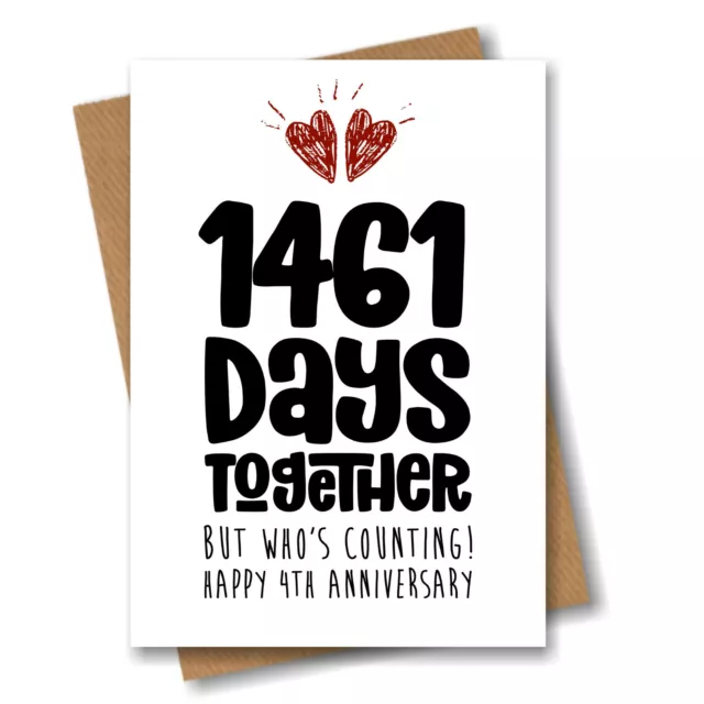 4TH ANNIVERSARY CARD - 1461 Days Together Four Fourth Year Wedding ...