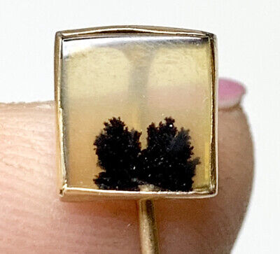 Antique 10k Gold Picture or Moss Agate Stick Pin. Fine Jewelry