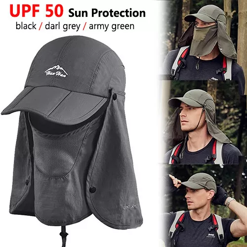 Men Sun Cap with Face Neck Cover Flap Outdoor Removable UV Protect Fishing Hat