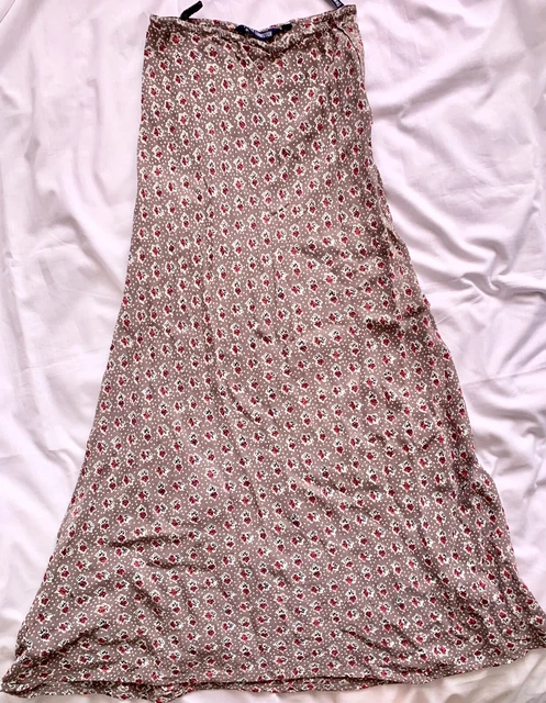 Maxi gonna vintage French Connection anni '90 marrone e rossa floreale taglia 12 (vedi taglia)