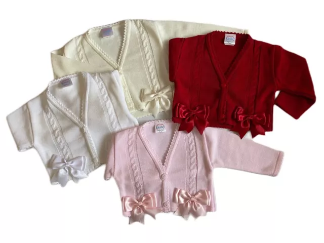 Baby Girl Knitted Bow Cardigan Christening Spanish Toddler Bolero Red PINK White