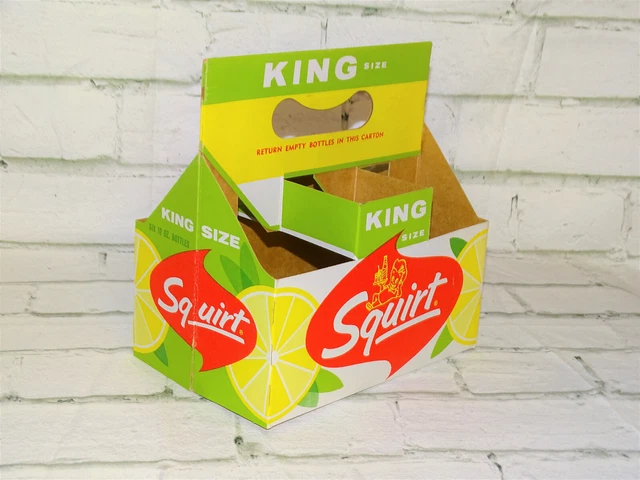 Vintage SQUIRT King Size Empty 6 Pack  12 Oz Bottle Carrier Boy and Lemons