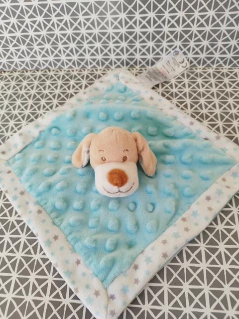 Doudou plat chien bleu blanc beige étoiles Bisous d'ange Tom et Kiddy