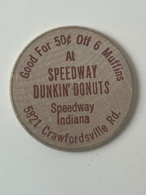 💥Vintage Speedway Indiana Wooden Nickel IN Dunkin Donuts 1 Day Ship!👍