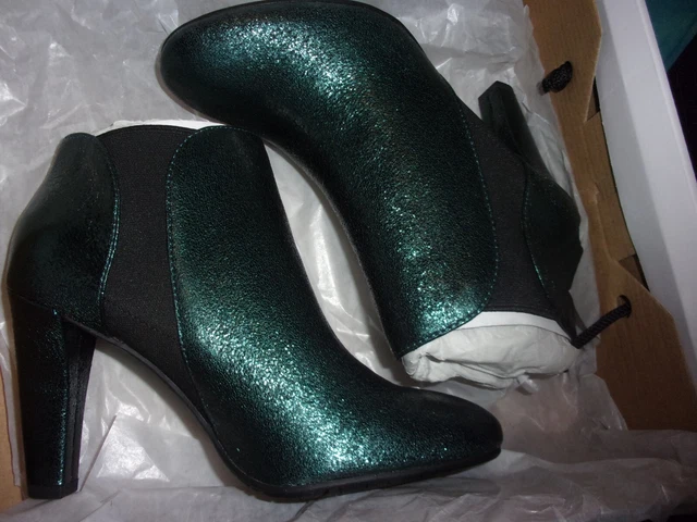  Eram / Boots Bottines Talon Haut / Cuir Vert brillant - T.35 NEUF 
