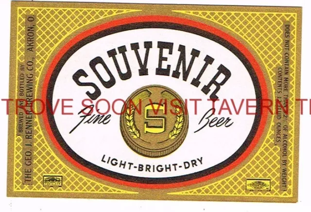 Rare 1950s Souvenir 3.2-7% Beer 12oz Tavern Trove Renner Akron Ohio