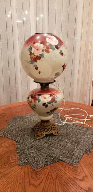 Stunning, Antique/Vintage GWTW Handpainted Globe Lamp with 3 Settings