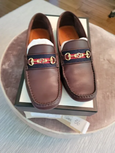 Mens Gucci Loafer Cocoa With Blue And Red Size 7