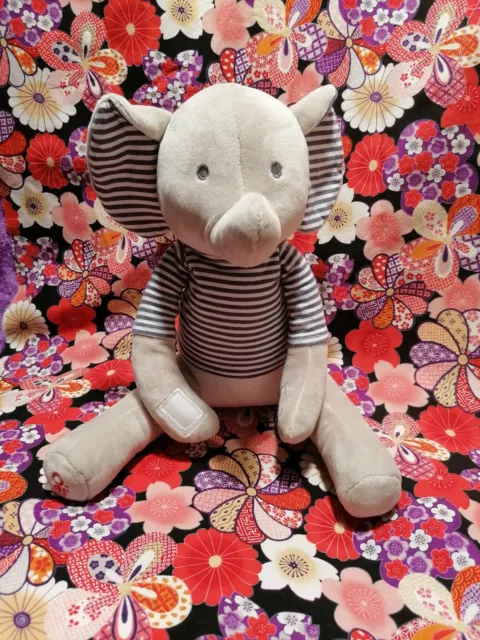 Doudou Peluche OBAIBI OKAIDI Eléphant T. Shirt Rayé Bleu Pattes Scratch
