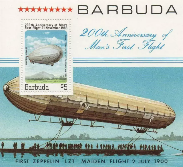 Barbuda; Aviation, 200th Anniversary of Flight Sheetlet, 1983, MNH, Zeppelin LZ1