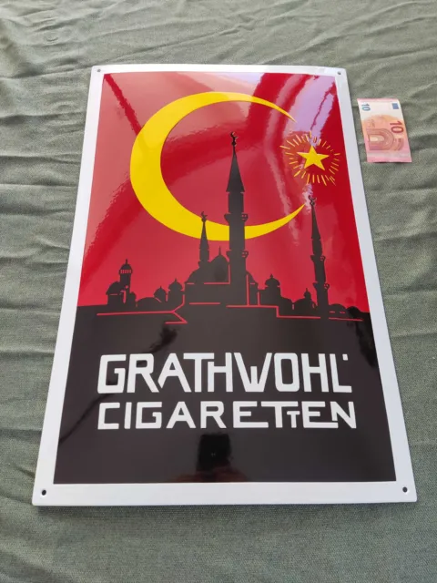 Grathwohl Cigaretten Schild Emailschild Emaille enamel sign 42 x 65 cm