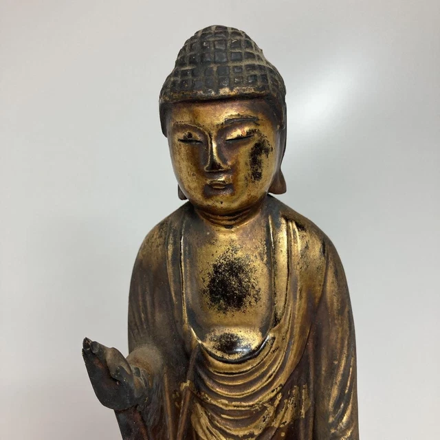 AMITABHA Buddha 19TH CENTURY Wooden Large Statue 16.5 inch Antique EDO Japanese