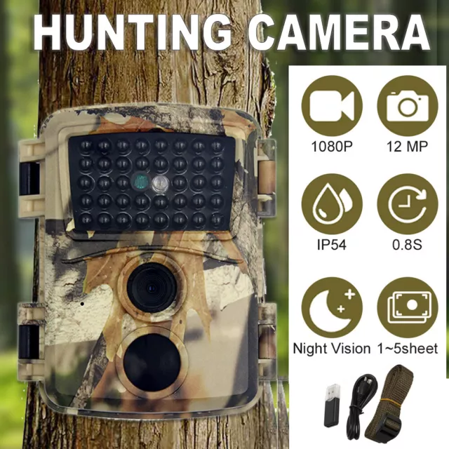 Wildlife Trail Camera 12MP 1080P Game Hunting Cam Night Vision