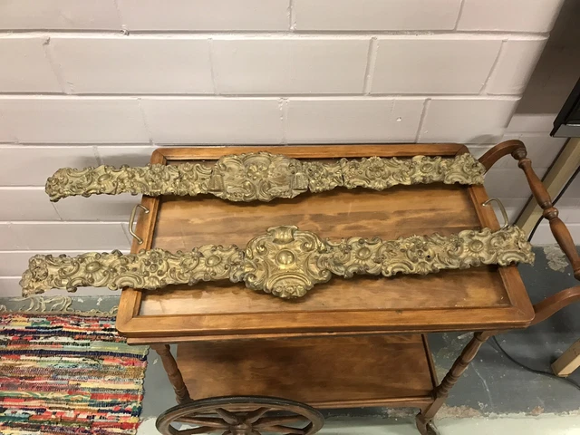 Pair Of Antique Gilt Brass Cornices 37 X 6” Victorian Architectural Salvage Rare
