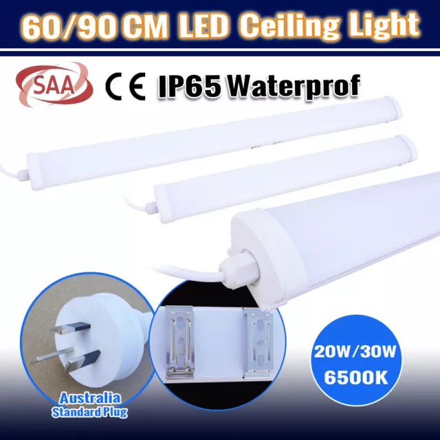 60CM 20W 90CM 30W LED Batten Ceiling Light Bar Flood Down Lamp Tube Panel Garage