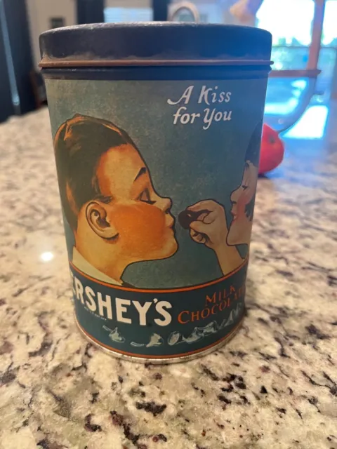 VTG Hershey's Kisses Milk Chocolate Tin Can Metal "A Kiss for You" 1980