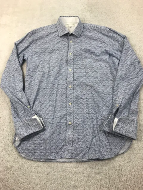 Ted Baker Shirt Blue Mens Size 15.5 Inches Endurance Floral Design 100% Cotton
