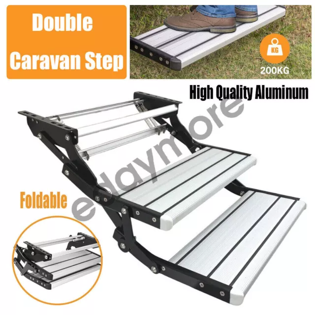 Folding Double Caravan Step Aluminium Pull Out Steps For Road RV Camper Trailer