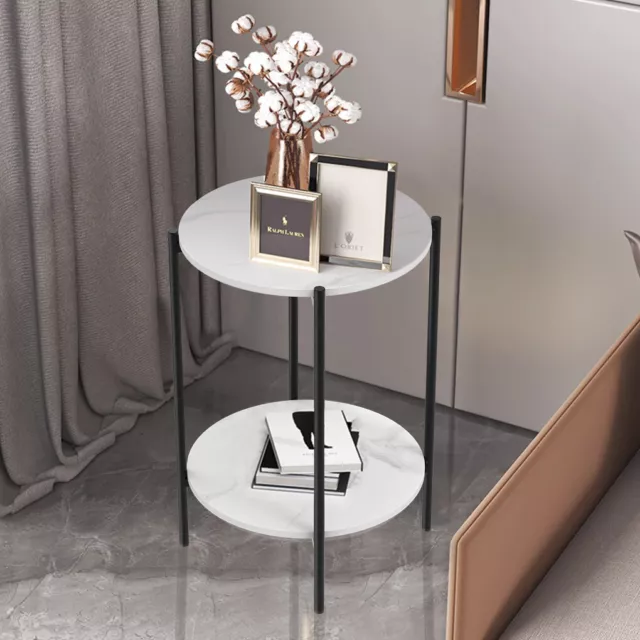 UNHO Tow-layer Round Side End Table Coffee Table with Solid Sintered Stone Top