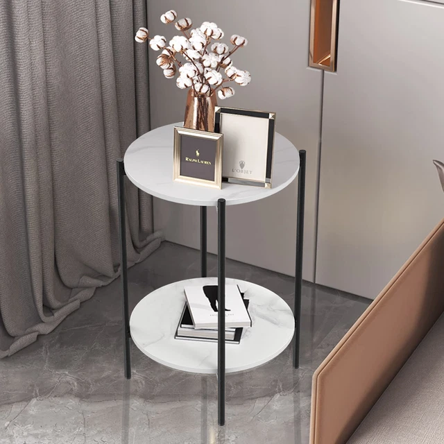 UNHO Tow-layer Round Side End Table Coffee Table with Solid Sintered Stone Top UNHO Tow-layer Round Side End Table Coffee Table with Solid Sintered Stone Top