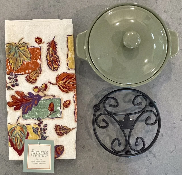 LONGABERGER WOVEN TRADITIONS Round Mini Casserole Dish & Lid Sage EUC