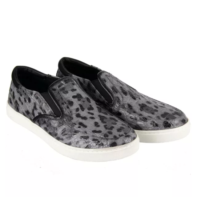 Dolce & Gabbana Cocodrilo Slip-On Zapatillas Zapatos London Leopardo Gris 08737