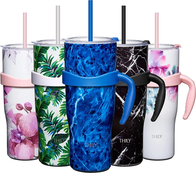 THILY 40 Oz Insulated Tumbler with Handle - Stainless Steel Coffee Travel Mug wi
