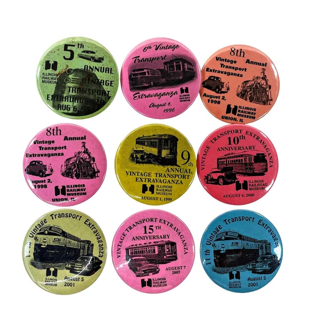 Vintage Lot 9 Annual Transport Extravaganza Illiinois Railway Museum Pin Button
