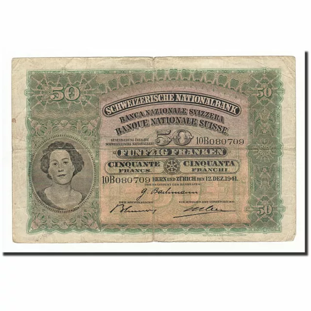 [#164356] Banknote, Switzerland, 50 Franken, 1941, 1941-12-12, KM:34l, VG(8-10)