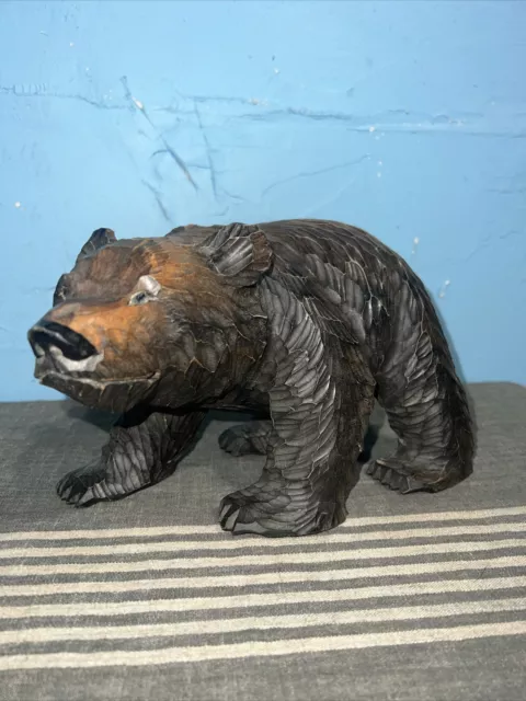 Hand  Carved Wooden Bear Signed Vintage