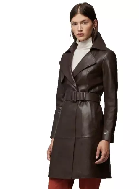 Soia & Kyo Brown Oak Alexis Slim Fit Leather Trench Coat w Belt New NWT XXS 2